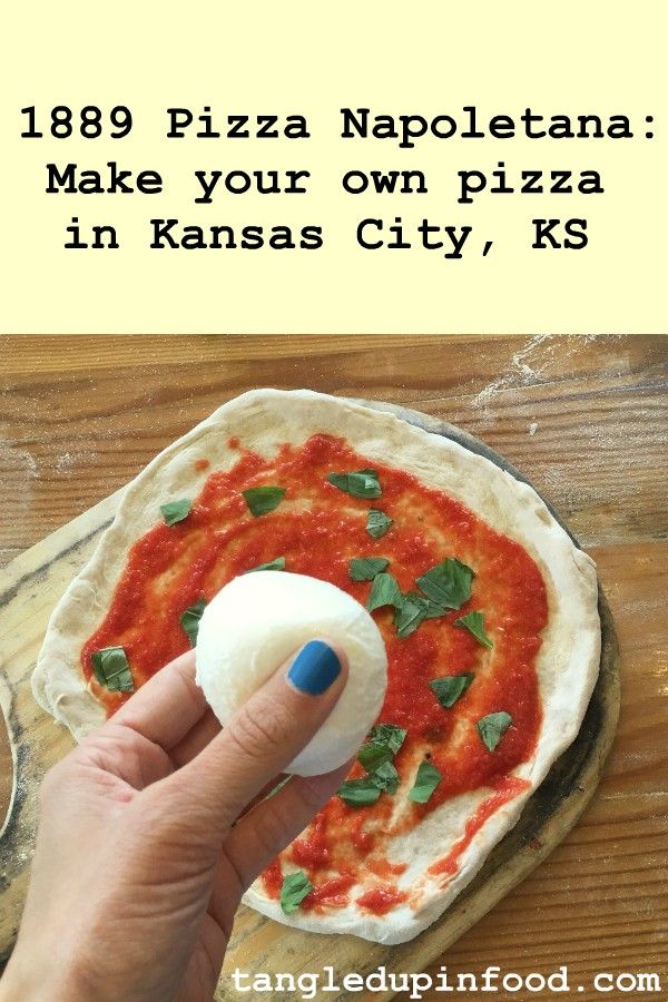 Picture of margherita pizza and text reading 1889 Pizza Napoletana: Make your own pizza in Kansas City, Kansas