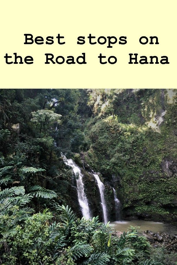 Photo of three waterfalls with text Best stops on the Road to Hana