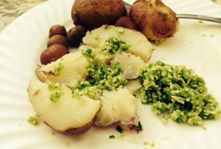 Boiled New Potatoes with Garlic Scape Pesto