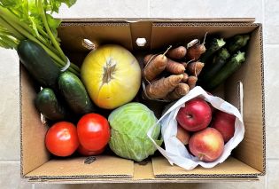 Cardboard box filled with produce