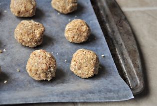 CBD Peanut Butter and Oatmeal Bites on baking sheet close up