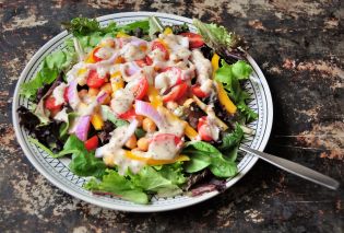 Chickpea and Summer Vegetable Salad with Yogurt Honey Mustard Dressing