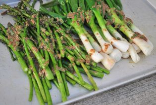 Grilled Asparagus and Spring Onions with Mustard Vinaigrette 