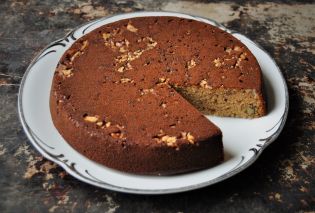 Honey Walnut Cake with slice taken out