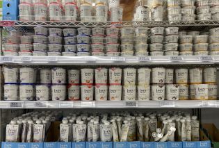 Shelf of skyr at a supermarket