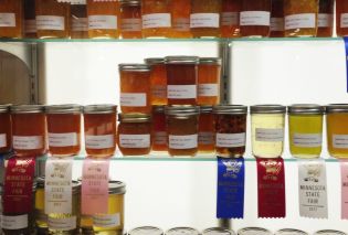 Shelves of jams and jellies