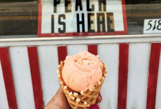Peach ice cream cone, Birdsall's, Mason City