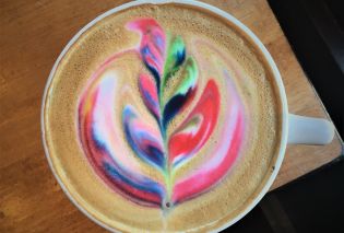 Rainbow latte art at Cafe Astoria