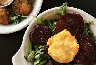 Salmon croquettes and beet salad, Crane and Pelican, LeClaire