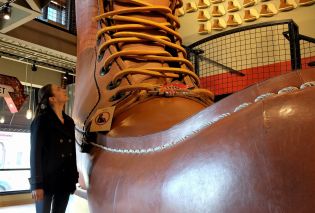 Stacy with the World's Largest Boot, Red Wing Shoes