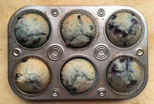 Blueberry muffins in a muffin tin